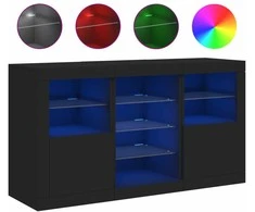Šoninė spintelė su LED lemputėmis, juodos spalvos, 123x37x67cm