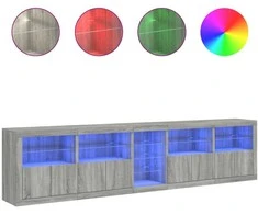 Šoninė spintelė su LED lemputėmis, pilka ąžuolo, 283x37x67cm