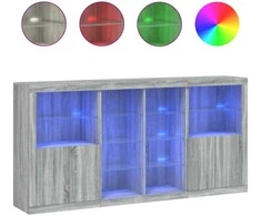 Šoninė spintelė su LED lemputėmis, pilka ąžuolo, 202x37x100cm