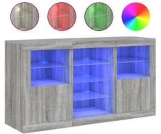 Šoninė spintelė su LED lemputėmis, pilka ąžuolo, 123x37x67cm