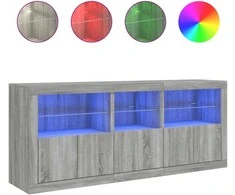 Šoninė spintelė su LED lemputėmis, pilka ąžuolo, 162x37x67cm
