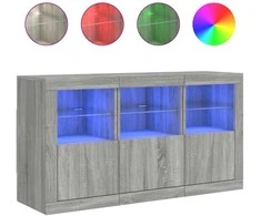 Šoninė spintelė su LED lemputėmis, pilka ąžuolo, 123x37x67cm