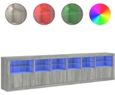 Šoninė spintelė su LED lemputėmis, pilka ąžuolo, 283x37x67cm