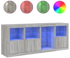 Šoninė spintelė su LED lemputėmis, pilka ąžuolo, 164x37x67cm