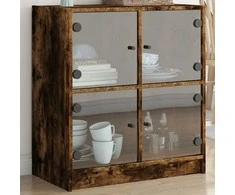 Šoninė spintelė su stiklinėmis durelėmis, dūminė, 68x37x75,5cm