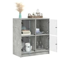 Šoninė spintelė su stiklinėmis durelėmis, betono, 68x37x75,5cm