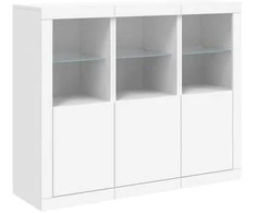 Šoninės spintelės su LED, 3vnt., baltos, apdirbta mediena