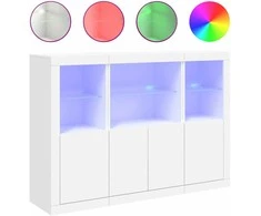 Šoninės spintelės su LED, 3vnt., baltos, apdirbta mediena