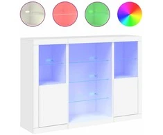 Šoninės spintelės su LED, 3vnt., baltos, apdirbta mediena