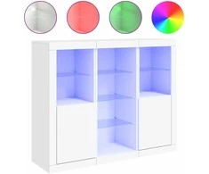 Šoninės spintelės su LED, 3vnt., baltos, apdirbta mediena