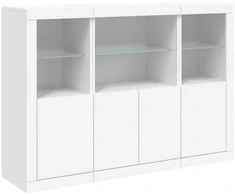 Šoninės spintelės su LED, 3vnt., baltos, apdirbta mediena