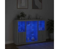 Šoninės spintelės su LED, 3vnt., pilkos ąžuolo, mediena