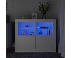Šoninės spintelės su LED lemputėmis, 2vnt., baltos, mediena
