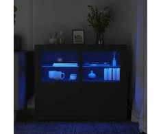Šoninės spintelės su LED lemputėmis, 2vnt., juodos, mediena
