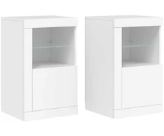 Šoninės spintelės su LED lemputėmis, 2vnt., baltos, mediena