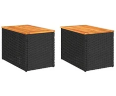 Šoniniai sodo staliukai, 2vnt., juodi, 55x34x37cm, poliratanas