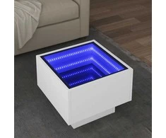 Šoninis staliukas su LED, baltas, 40x40x30cm, apdirbta mediena