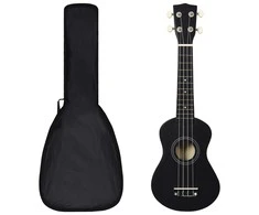 Soprano ukulėlės rinkinys su dėklu vaikams, juoda, 21"