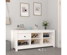 Spintelė batams, balta, 110x38x45,5cm, pušies medienos masyvas