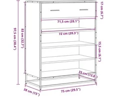 Spintelė batams, dūminio ąžuolo, 75x38x97,5cm, mediena/metalas