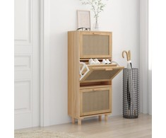 Spintelė batams, rudos spalvos, 52x25x115cm, mediena/ratanas
