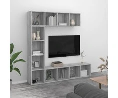 Spintelių knygoms/TV komplektas, 3 dalių, pilkas, 180x30x180 cm
