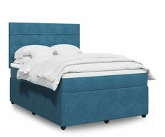 Spyruoklinė lova su čiužiniu, mėlyna, 160x200cm, aksomas