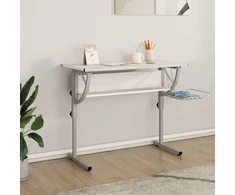 Stalas, baltas/pilkas, 110x53x(58–87)cm, mediena/plienas