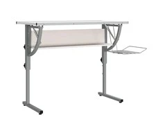 Stalas, baltas/pilkas, 110x53x(58–87)cm, mediena/plienas