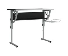 Stalas, juodas/pilkas, 110x53x(58–87)cm, mediena/plienas