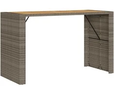 Stalas su akacijos stalviršiu, pilkas, 185x80x110cm, PE ratanas