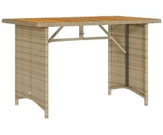 Stalas su mediniu stalviršiu, smėlio, 110x68x70cm, poliratanas