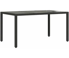 Stalas su stikliniu stalviršiu, juodas, 150x90x75cm, ratanas