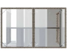 Stalas su stikliniu stalviršiu, pilkas, 110x68x70cm, PE ratanas