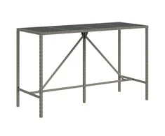 Stalas su stikliniu stalviršiu, pilkas, 180x70x110cm, ratanas