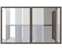 Stalas su stikliniu stalviršiu, rudas, 110x68x70cm, poliratanas