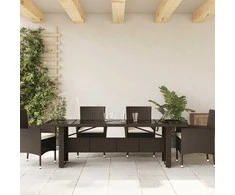 Stalas su stikliniu stalviršiu, rudas, 240x90x75cm, poliratanas