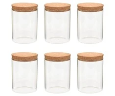 Stikliniai indai su kamštiniais dangteliais, 6vnt., 650ml
