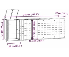 Stoginė penkiems konteineriams, pilka, 345x79x117cm, plienas