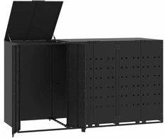 Stoginė trim konteineriams, juoda, 207x79x117cm, plienas