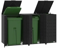 Stoginė trim konteineriams, juoda, 207x79x117cm, plienas