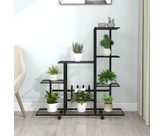 Stovas augalams su ratukais, juodas, 94,5x25x92,5cm, metalas