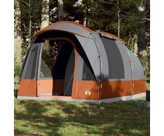 Stovyklavimo palapinė, pilka ir oranžinė, trivietė, tunelinė