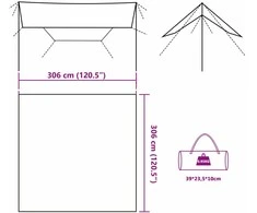 Stovyklavimo tentas, rudas, 306x306cm, atsparus vandeniui