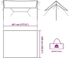 Stovyklavimo tentas, rudas, 451x420cm, atsparus vandeniui