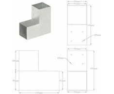 Stulpo sujungimas, 91x91mm, galvanizuotas metalas, L formos