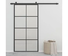 Stumdomos durys, juodos, 102,5x205cm, aliuminis ir ESG stiklas