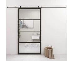 Stumdomos durys, juodos, 102,5x205cm, aliuminis ir ESG stiklas
