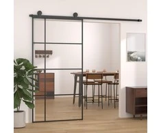 Stumdomos durys, juodos, 102,5x205cm, ESG stiklas ir aliuminis
