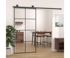 Stumdomos durys, juodos, 102,5x205cm, ESG stiklas ir aliuminis